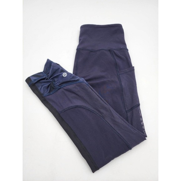 Lululemon Seek The Heat Crop Leggings Size 6 Blue Camo Luxtreme Mesh Gym Crops - Picture 2 of 11